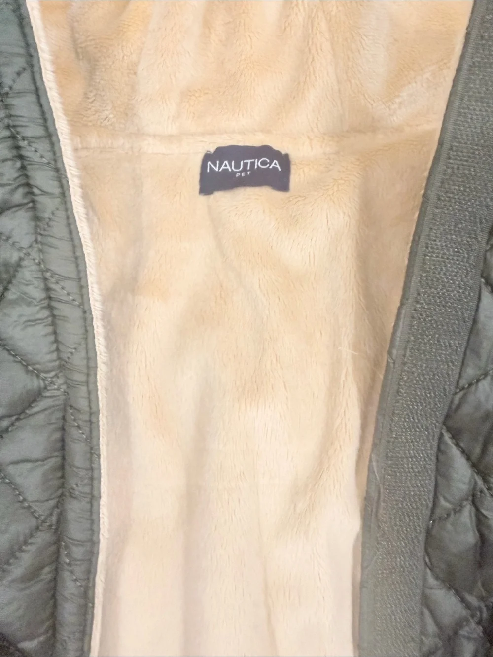 Dog Pet Nautica Olive Green Quilted Hooded Vest with Beige Lining